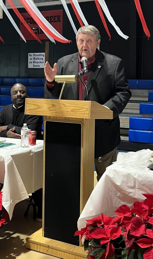 LBJ’s Christmas banquet speaker at Macon Sense event.