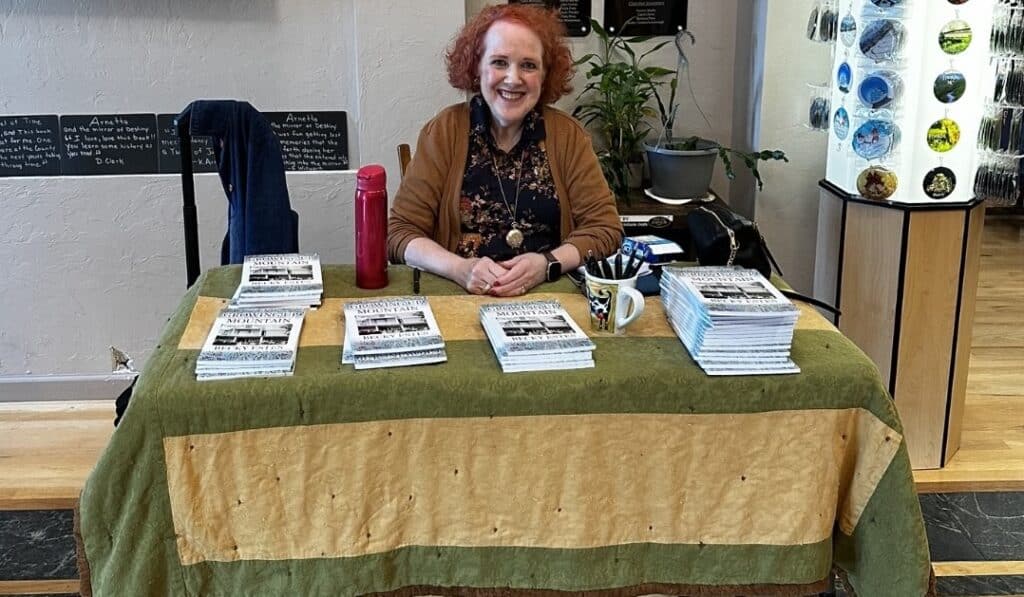 Becky Ramsey Estes at Macon Sense author event, sharing her childhood stories in Macon County.