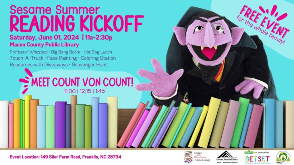 Sesame Summer Reading Kickoff event at Macon County Library, featuring fun activities for children.