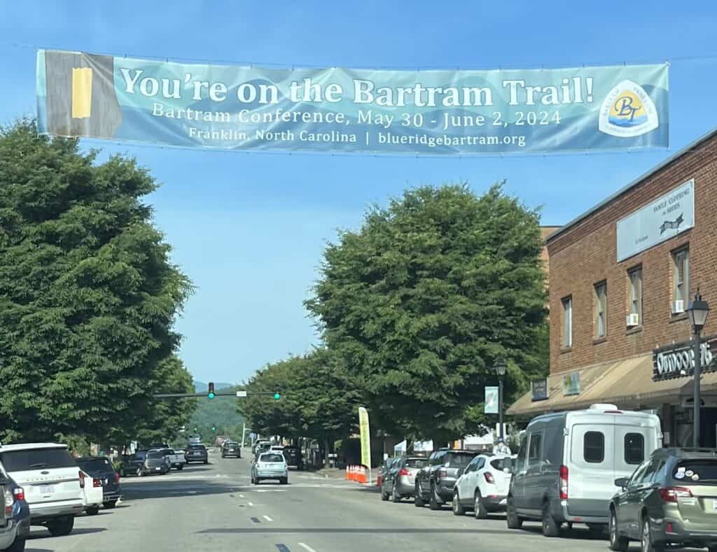 Banner promoting Bartram Trail Conference in Franklin, North Carolina, May 30 - June 2, 2024.