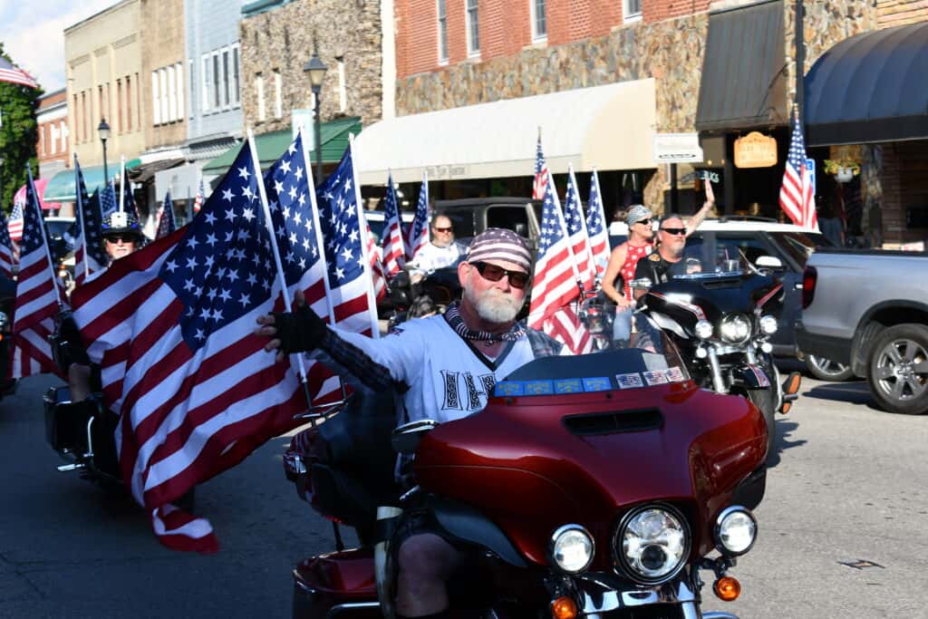 patriotic motorcycle rider