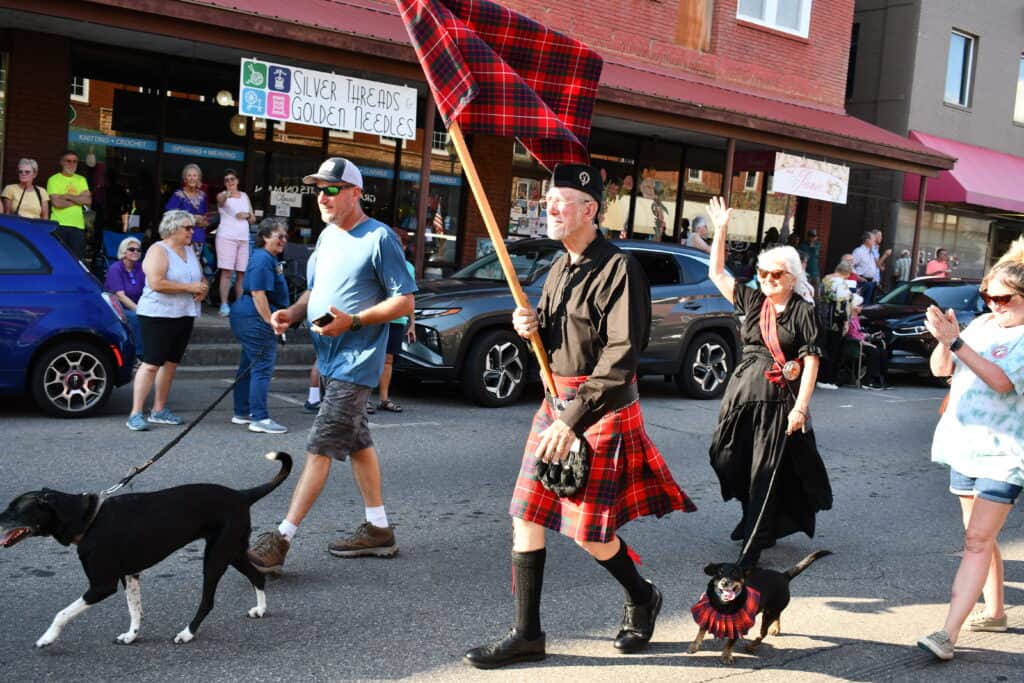 Scottish family with tartans