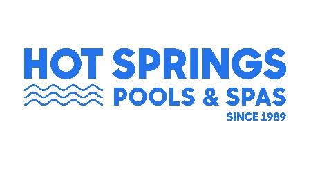 Hot Springs Pools & Spas logo with waves, since 1989.