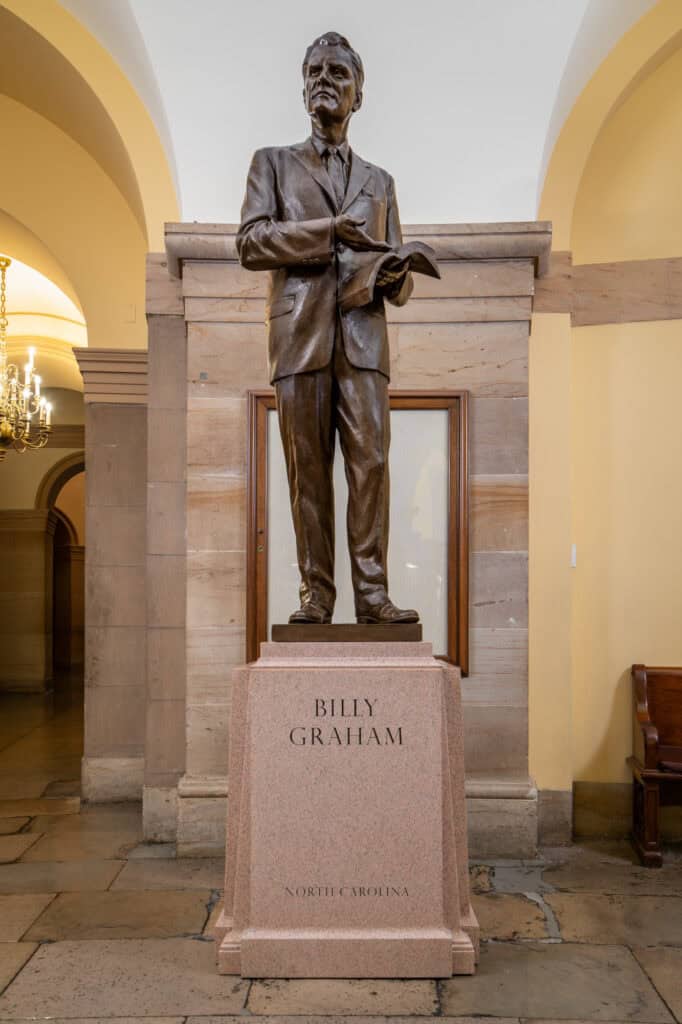 Rev. Graham statue unveiled at the U.S. Capitol honoring Billy Graham's legacy.