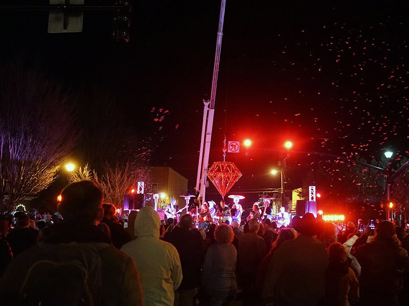 Ruby Drop New Year’s Eve celebration in Macon with fireworks and gem mining culture.