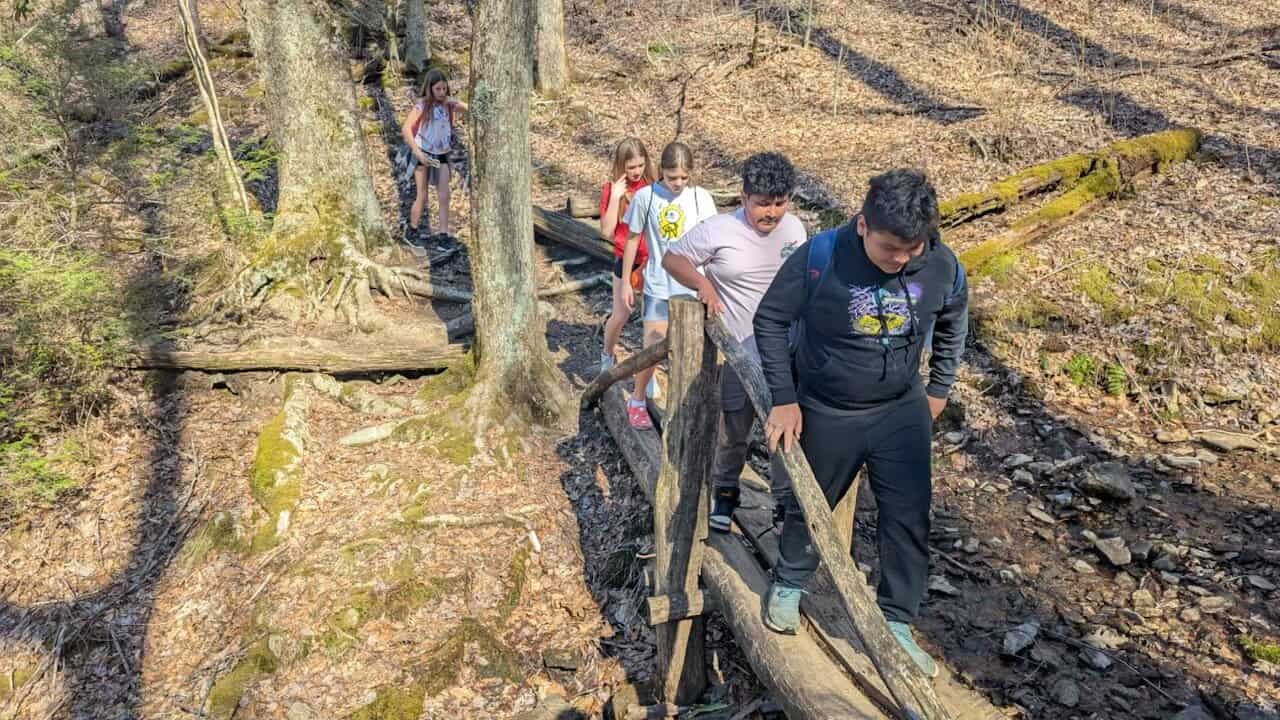 Students learning to hike, respect trails