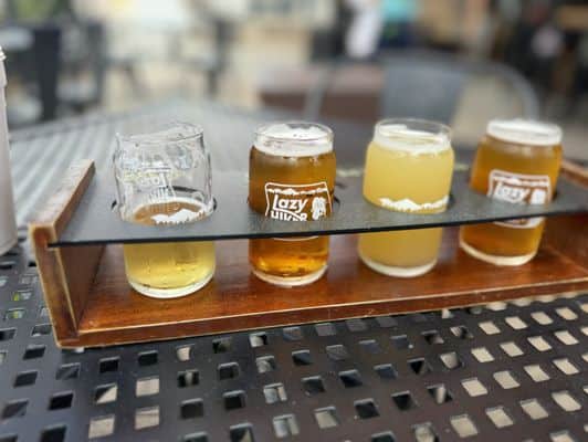 Beer flight with four different craft beers at Lazy Hiker Brewing Co. in Macon.
