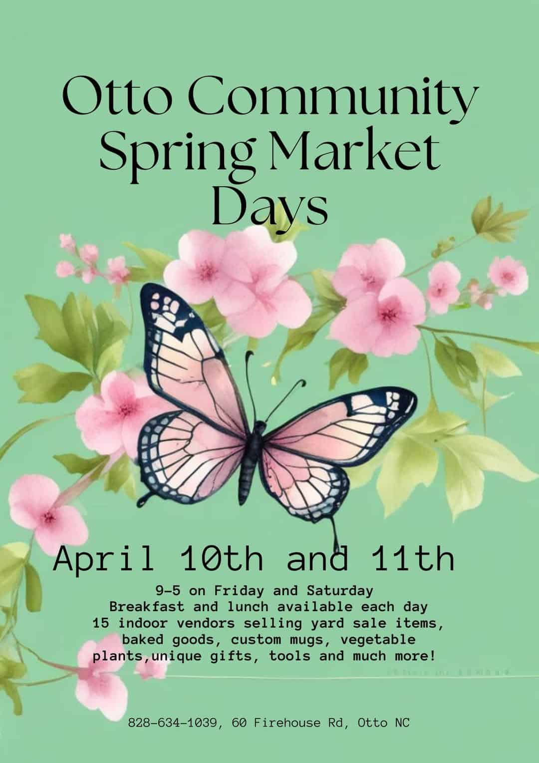 Spring Market at Otto Community with flowers and butterfly.