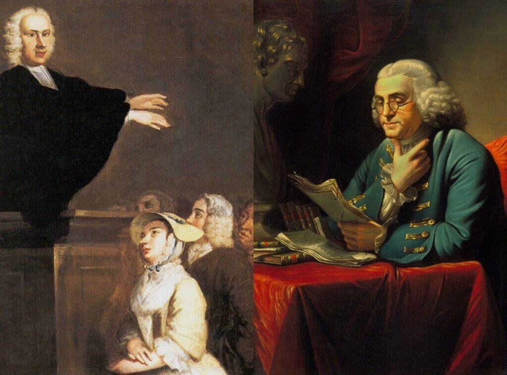 Portrait of a founding father teaching principles of freedom and independence.