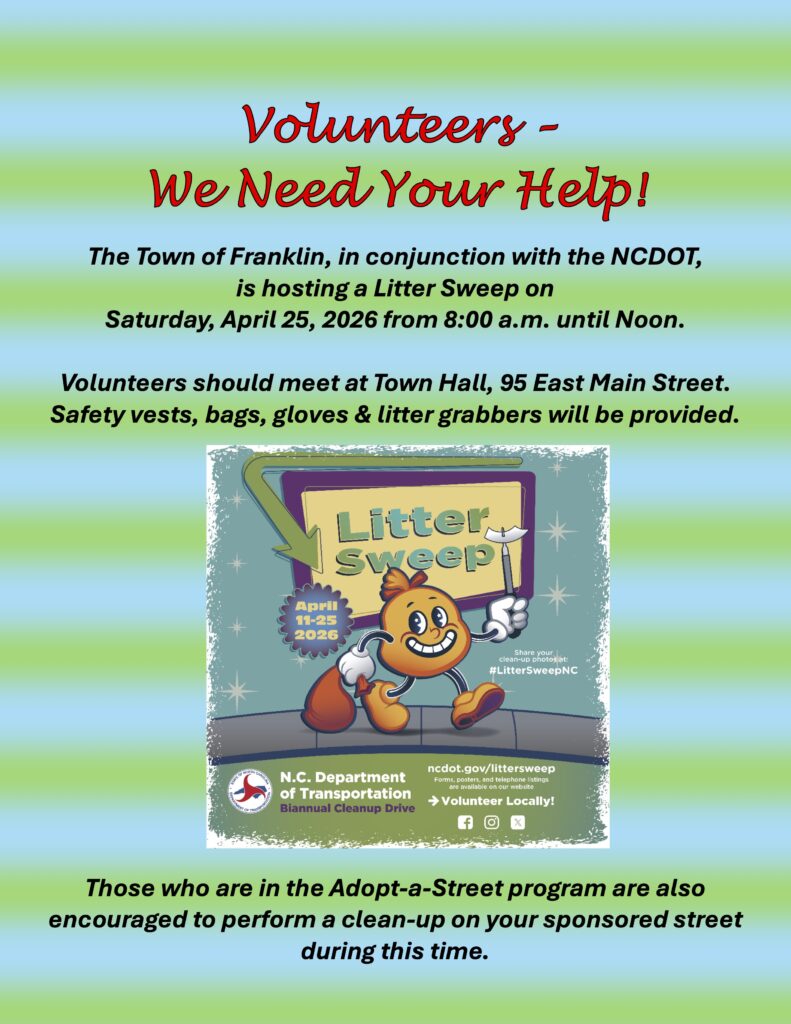 Town of Franklin litter clean-up volunteer event poster.