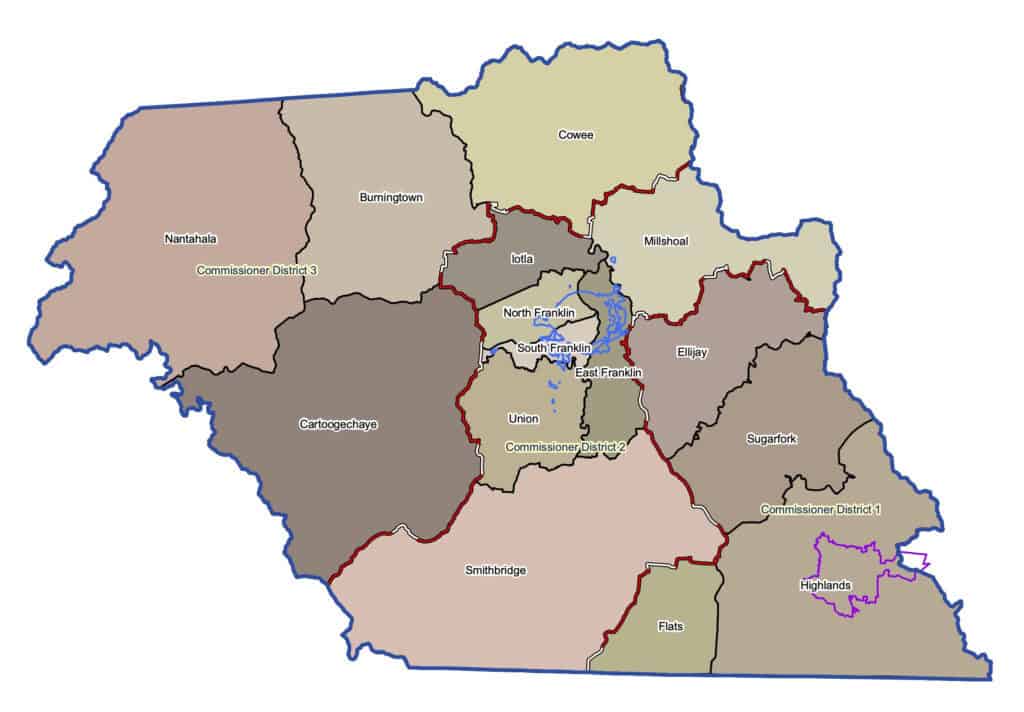 Map of Macon County districts for redistricting planning process.