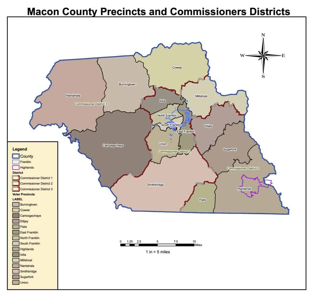 Redistricting planning board on map for Macon County.