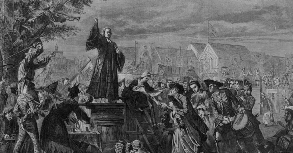 Historic scene of Macon Sense inspiring Americans for freedom.