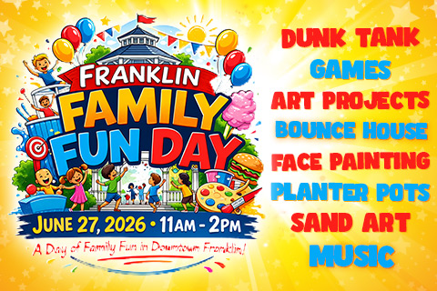 Family fun day event at Franklin with games, art, bounce house, face painting, and more.