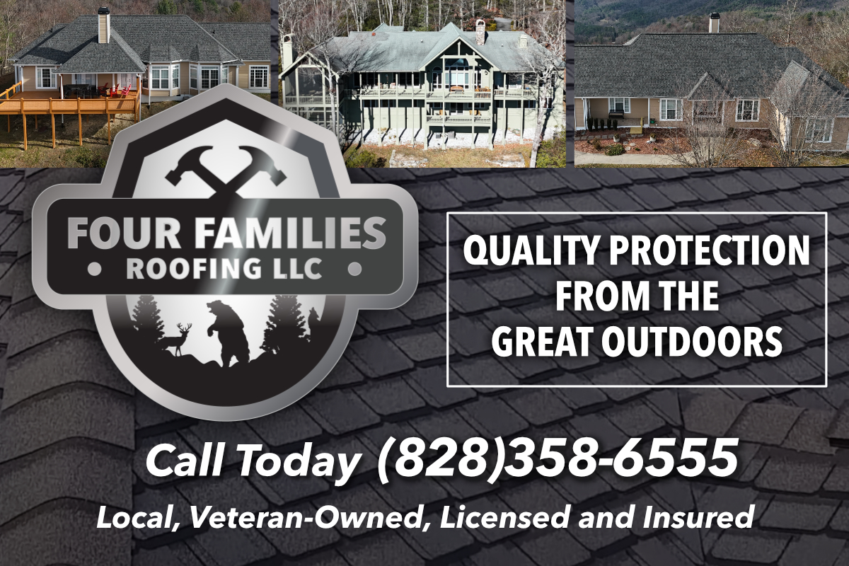 Roofing company ad with logo and outdoor protection message.