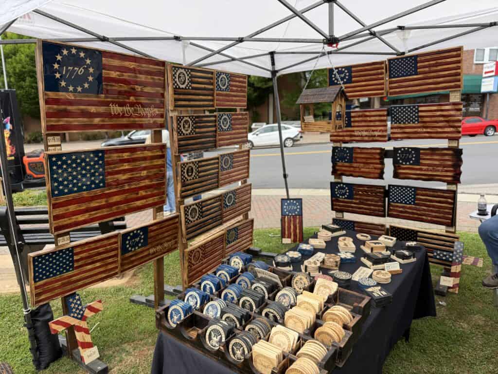 American flag wooden wall art with rustic design and patriotic theme.