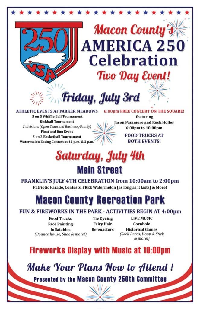 Macon County 250th celebration event details and schedule.