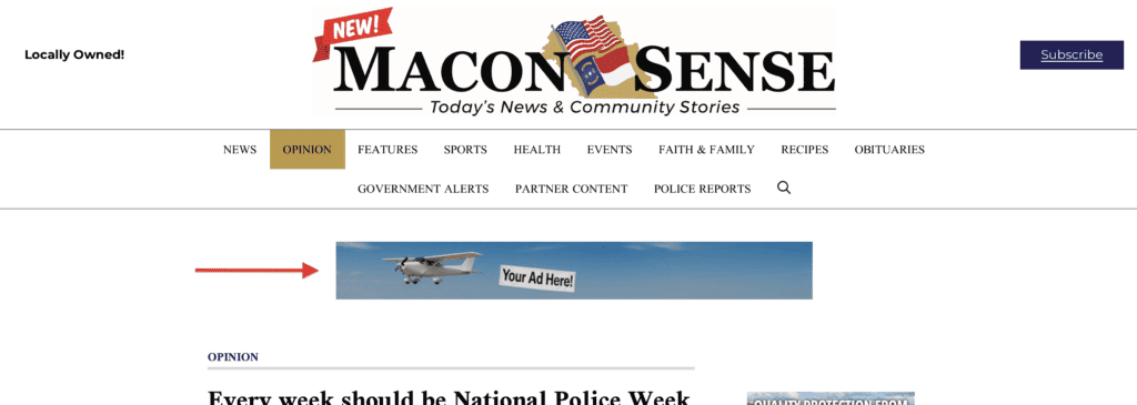 Macon Sense logo and header image for local news website.