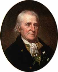 Historical portrait of George Washington in formal attire.