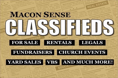 Macon Sense classifieds ad with various categories for sale and services.