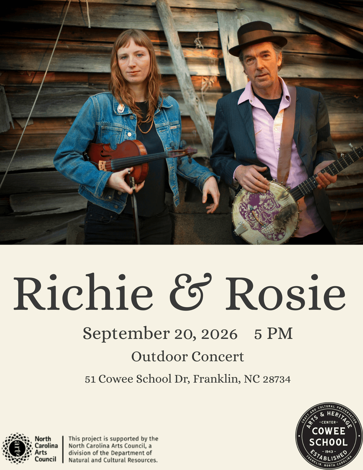 Richie and Rosie performing with instruments at Cowee School Arts & Heritage Center.