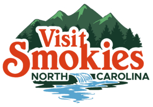 Visit Smokies North Carolina logo with mountains and river.
