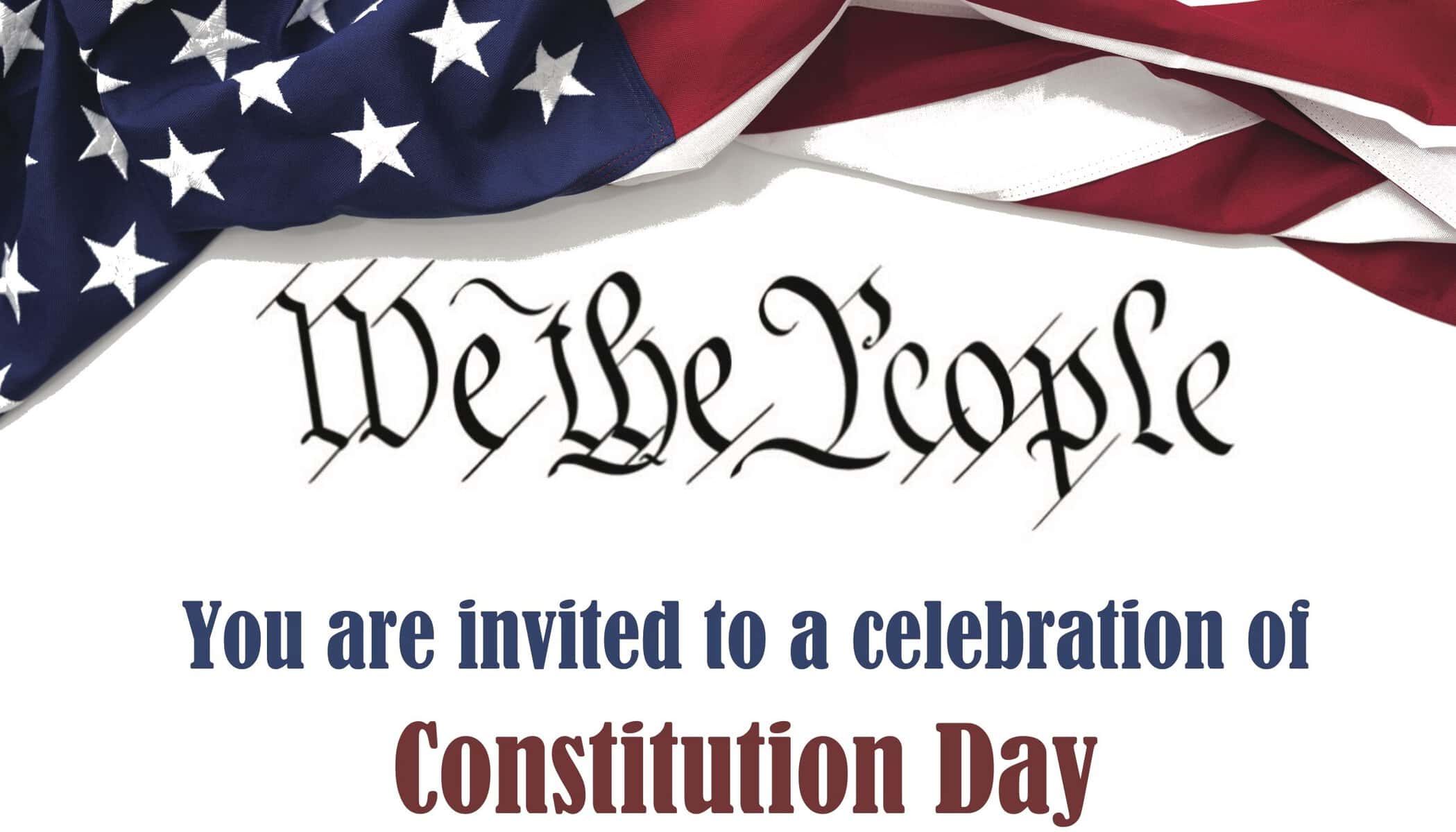We the People Constitution Day celebration with American flag background.