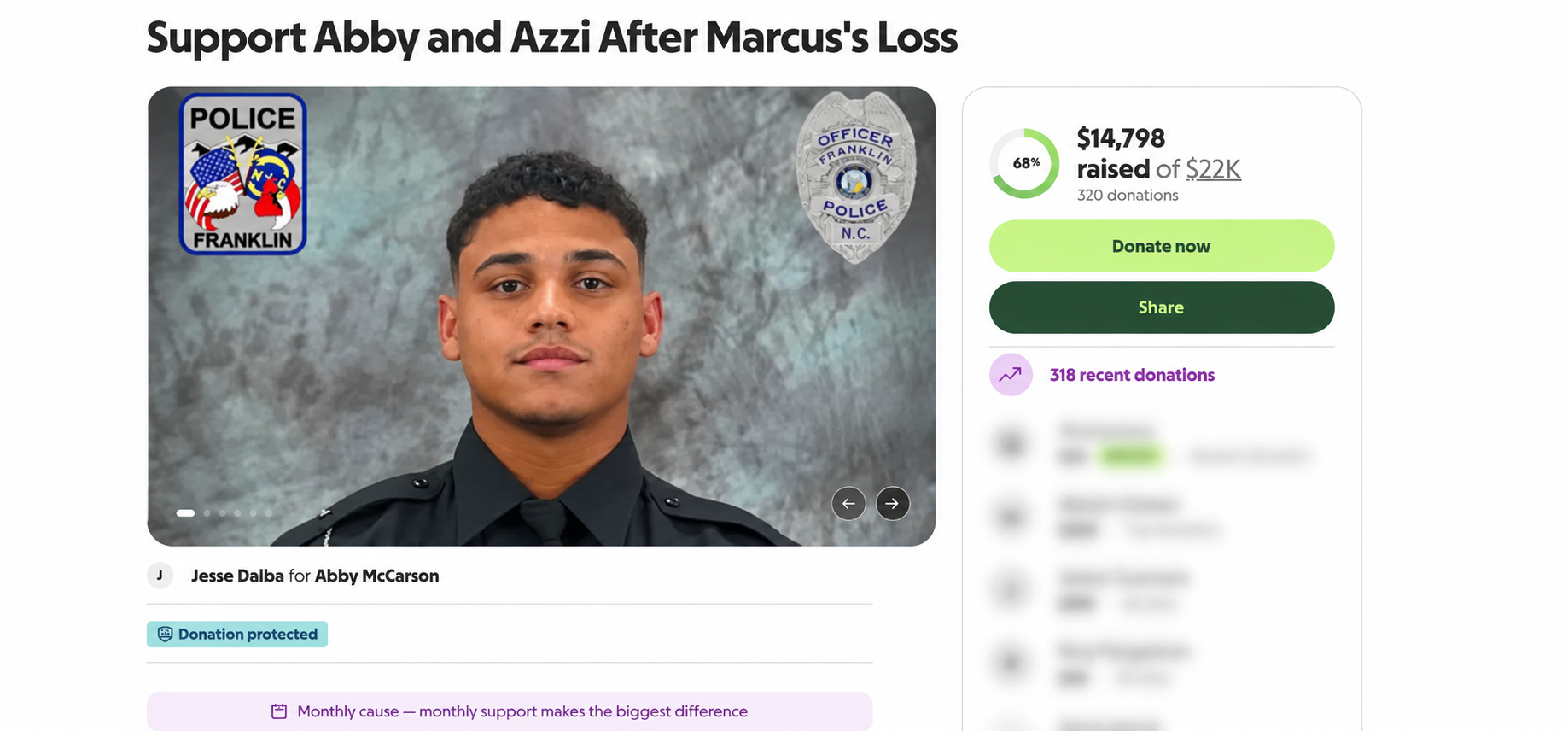 Support for Marcus's family and police officers at a memorial event in Franklin.