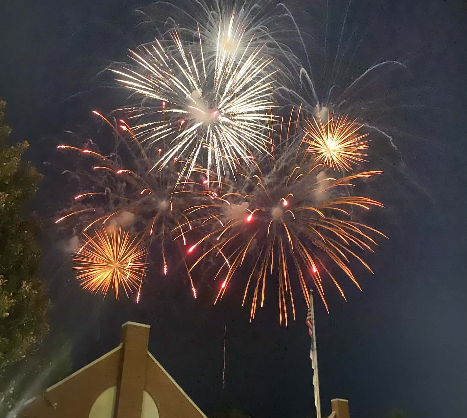 Colorful fireworks explode in the night sky during celebration.