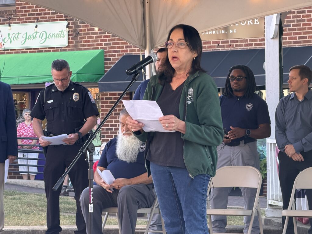 Woman speaking at 9/11 remembrance event in Macon, Georgia.