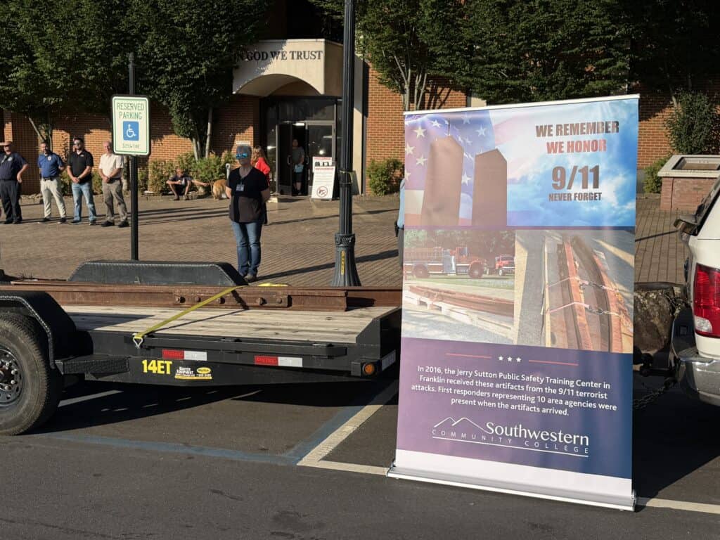Southwestern Community College displayed parts of the trade towers that were donated to the schoolsSutton Public Safety Center.