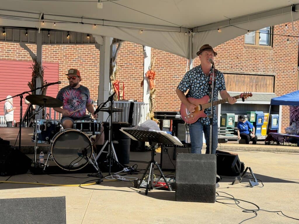 Live outdoor music performance at a busy weekend event.