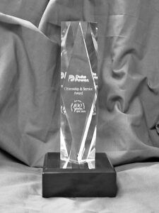 Duke Power Citizenship and Service Award trophy on black base.